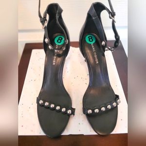 Marc Fisher black with chrome beaded stilleto sandal
